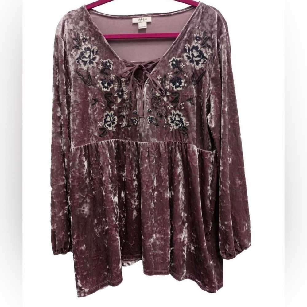 Style & Co. Velvet Floral Blouse - Mauve Women - Picture 14 of 15